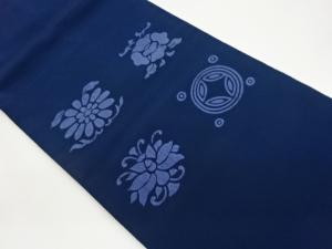 上代紬抽象花葉に丸文模様織出し名古屋帯